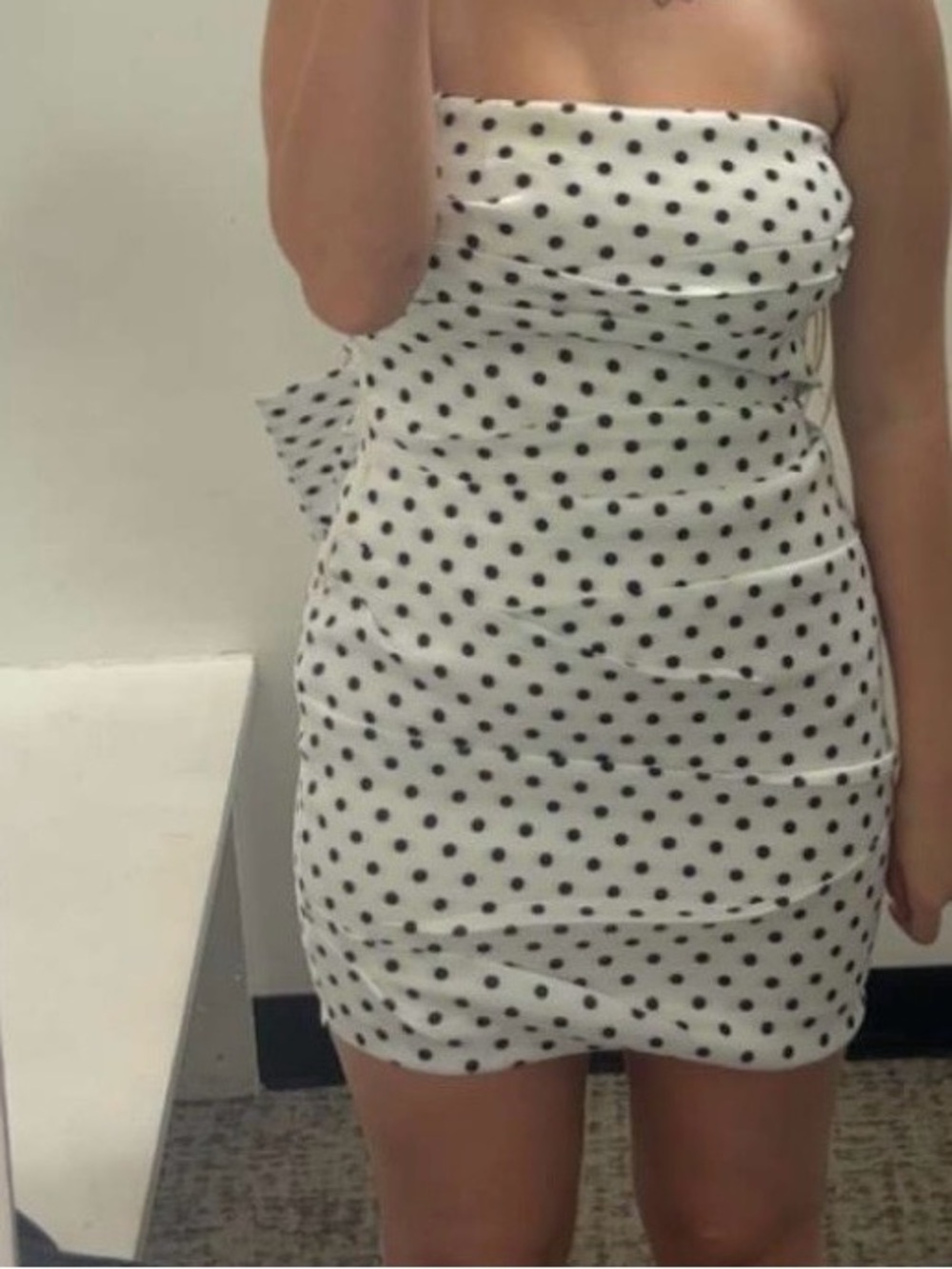 Strapless polka dot homecoming dress